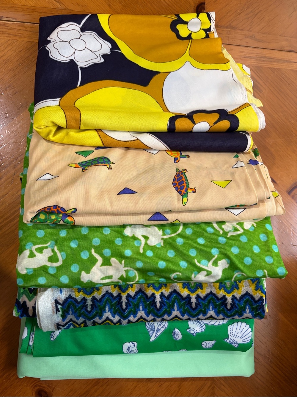 Fabric, 5-Piece Set, Silky Jersey, Polyester, vintage